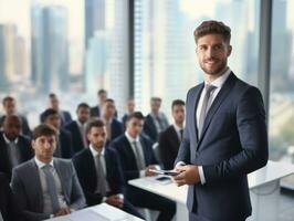 Man in a business meeting leading with confidence AI Generative photo
