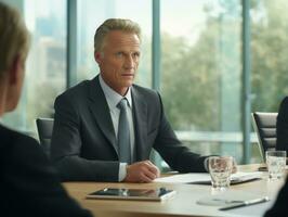 Man in a business meeting leading with confidence AI Generative photo