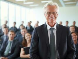 Man in a business meeting leading with confidence AI Generative photo