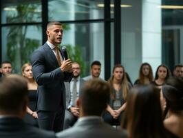 Man in a business meeting leading with confidence AI Generative photo