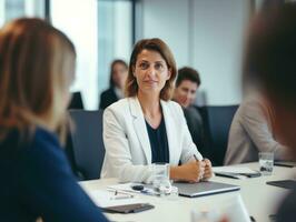 woman in a business meeting leading with confidence AI Generative photo