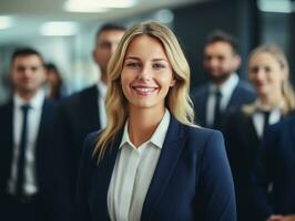 woman in a business meeting leading with confidence AI Generative photo