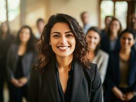 woman in a business meeting leading with confidence AI Generative photo