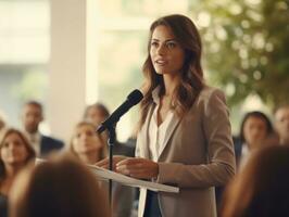 woman in a business meeting leading with confidence AI Generative photo