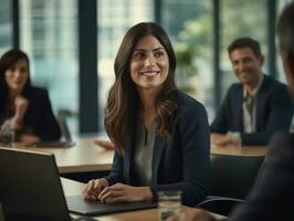 woman in a business meeting leading with confidence AI Generative photo