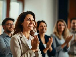 woman in a business meeting leading with confidence AI Generative photo