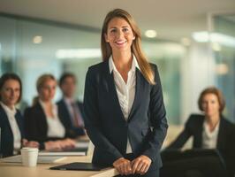 woman in a business meeting leading with confidence AI Generative photo