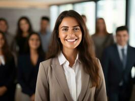 woman in a business meeting leading with confidence AI Generative photo