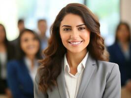 woman in a business meeting leading with confidence AI Generative photo