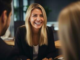 woman in a business meeting leading with confidence AI Generative photo