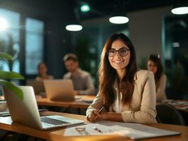 woman in a business meeting leading with confidence AI Generative photo