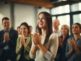 woman in a business meeting leading with confidence AI Generative photo