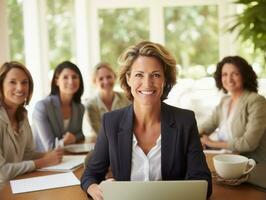 woman in a business meeting leading with confidence AI Generative photo