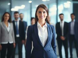 woman in a business meeting leading with confidence AI Generative photo