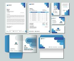 Corporate Brand Identity Mockup set with digital elements. Editable vector. Business card, Id card, Invoice, Letterhead, Envelope, and File Folder. vector