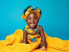 Adorable baby with vibrant clothing in a playful pose AI Generative photo