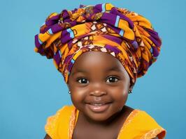 Adorable baby with vibrant clothing in a playful pose AI Generative photo