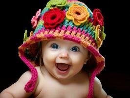 Adorable baby with vibrant clothing in a playful pose AI Generative photo