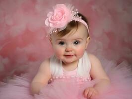 Adorable baby with vibrant clothing in a playful pose AI Generative photo