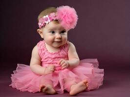 Adorable baby with vibrant clothing in a playful pose AI Generative photo