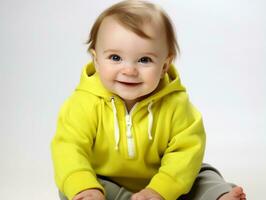 Adorable baby with vibrant clothing in a playful pose AI Generative photo