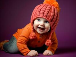 Adorable baby with vibrant clothing in a playful pose AI Generative photo