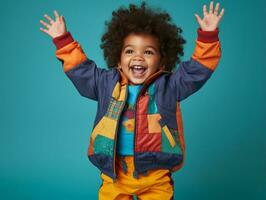 Adorable baby with vibrant clothing in a playful pose AI Generative photo