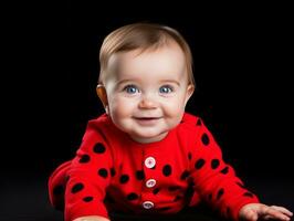 Adorable baby with vibrant clothing in a playful pose AI Generative photo