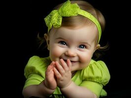 Adorable baby with vibrant clothing in a playful pose AI Generative photo