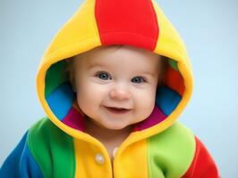 Adorable baby with vibrant clothing in a playful pose AI Generative photo