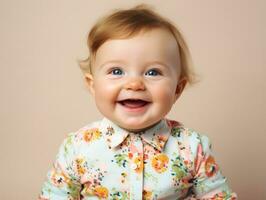 Adorable baby with vibrant clothing in a playful pose AI Generative photo