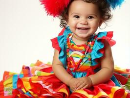 Adorable baby with vibrant clothing in a playful pose AI Generative photo