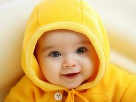 Adorable baby with vibrant clothing in a playful pose AI Generative photo