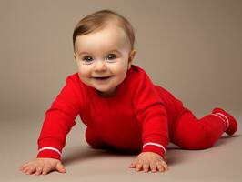 Adorable baby with vibrant clothing in a playful pose AI Generative photo