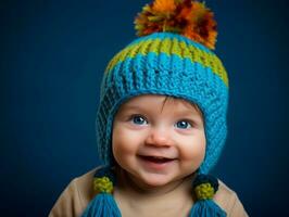 adorable bebé con vibrante ropa en un juguetón actitud ai generativo foto