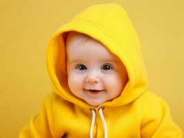 Adorable baby with vibrant clothing in a playful pose AI Generative photo