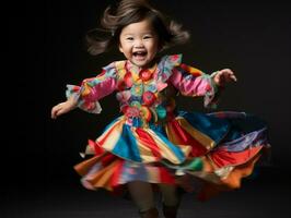 Adorable baby with vibrant clothing in a playful pose AI Generative photo