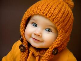 Adorable baby with vibrant clothing in a playful pose AI Generative photo