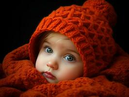 Adorable baby with vibrant clothing in a playful pose AI Generative photo