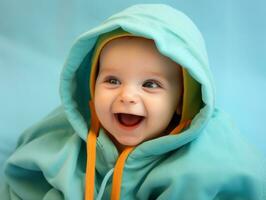 Adorable baby with vibrant clothing in a playful pose AI Generative photo