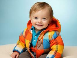 Adorable baby with vibrant clothing in a playful pose AI Generative photo