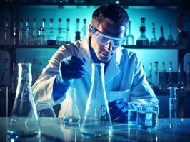 Male scientist conducting experiments in a high tech lab AI Generative photo