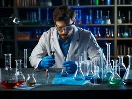 Male scientist conducting experiments in a high tech lab AI Generative photo