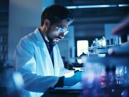 Male scientist conducting experiments in a high tech lab AI Generative photo