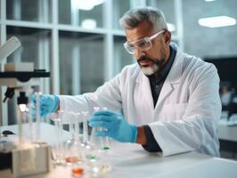 Male scientist conducting experiments in a high tech lab AI Generative photo