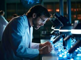 Male scientist conducting experiments in a high tech lab AI Generative photo