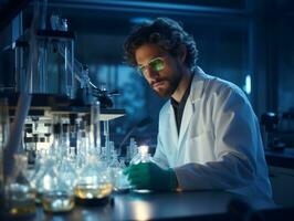 Male scientist conducting experiments in a high tech lab AI Generative photo