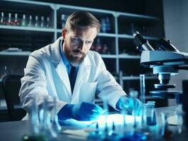 Male scientist conducting experiments in a high tech lab AI Generative photo