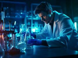 Male scientist conducting experiments in a high tech lab AI Generative photo