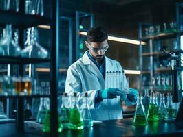 Male scientist conducting experiments in a high tech lab AI Generative photo